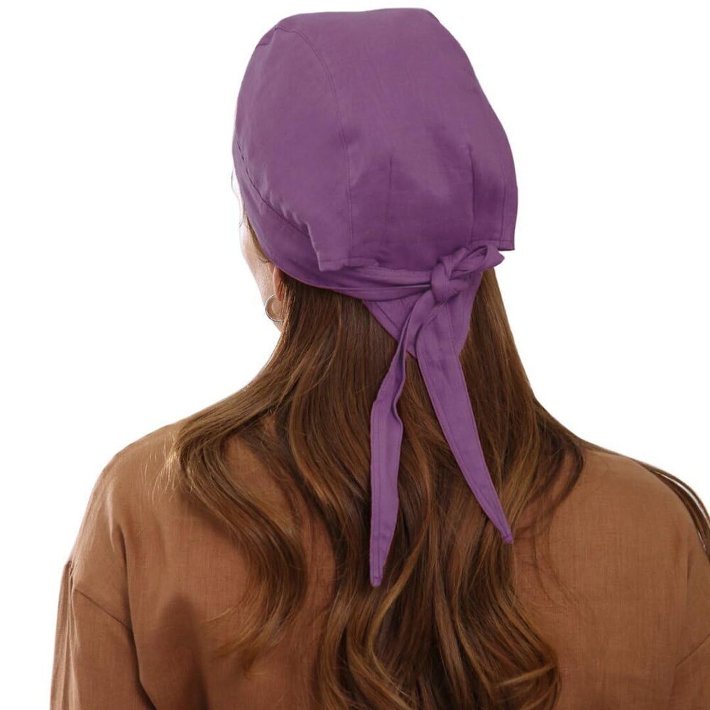 8614 Pure Linen Bandana Skull Cap Head Wrap Summer Beanie Hats Purple